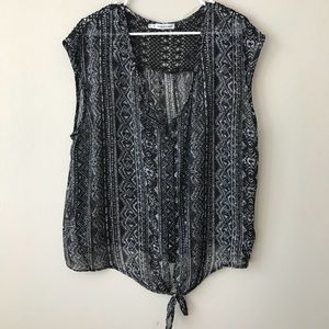 Plus size black Aztec print with tie front